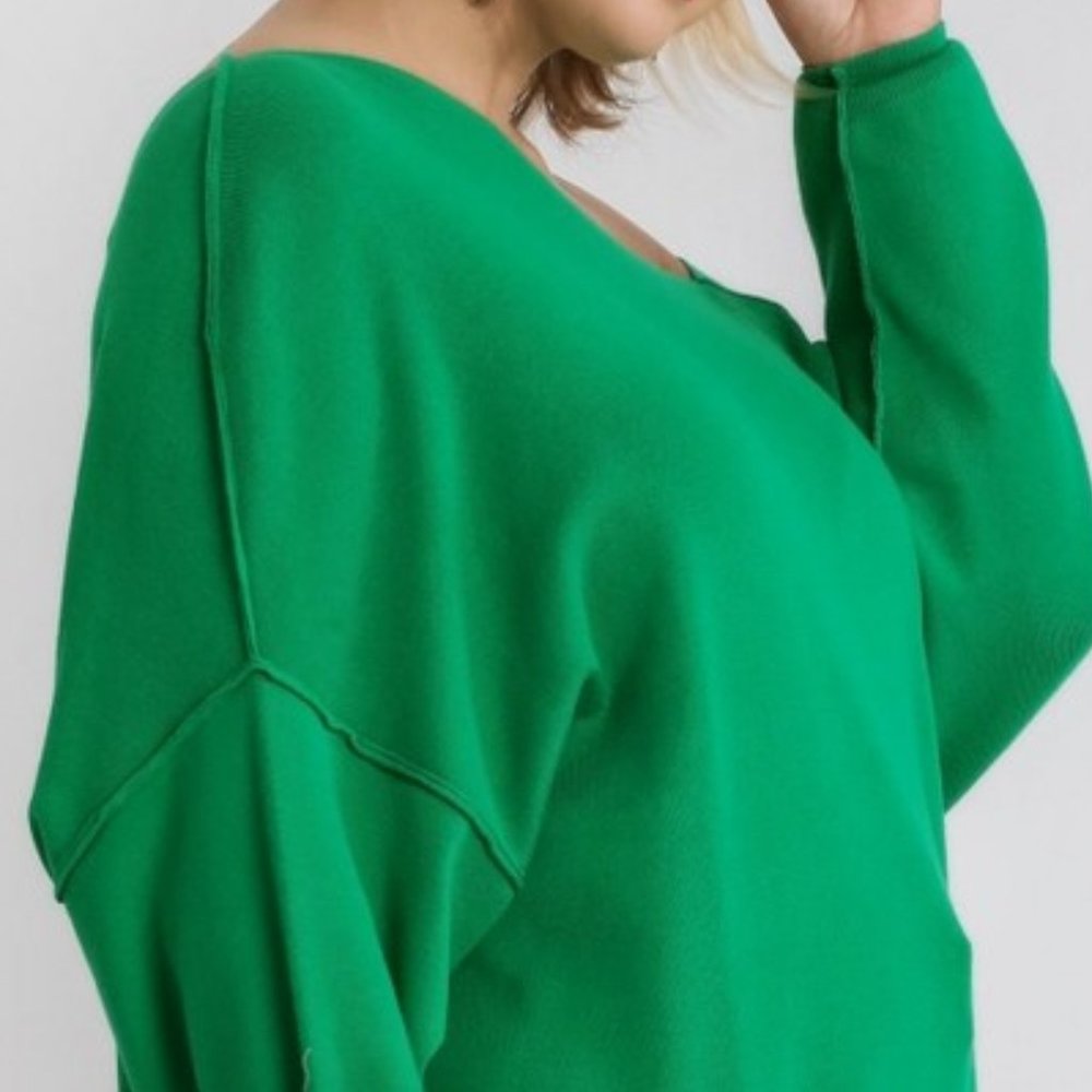 Kelly Green Plus Size Dolman Sleeve Sweater - Picture 5 of 6